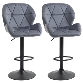 Set 2 scaune de bar Homcom, Pivotante, Inaltime ajustabila, Poliester/Otel, 51.5x57.5x93-114.5cm, Gri