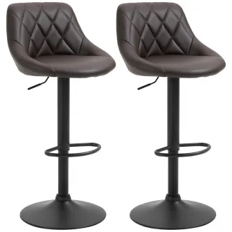 Set 2 scaune de bar Homcom, Rotative, Inaltime ajustabila, Piele ecologica/Metal, 51.5x48x83-104cm, Maro/Negru