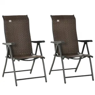 Set 2 scaune gradina, Outsunny, Ratan/Otel, 71x58x111cm, Negru
