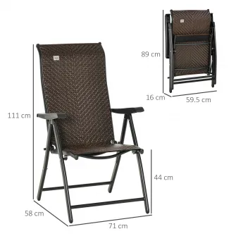 Set 2 scaune gradina, Outsunny, Ratan/Otel, 71x58x111cm, Negru