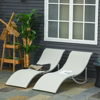 Set 2 sezlonguri de gradina pliabile, Outsunny, Aluminiu, 61x165x63 cm, Bej
