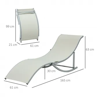 Set 2 sezlonguri de gradina pliabile, Outsunny, Aluminiu, 61x165x63 cm, Bej