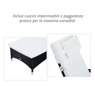 Set 2 Sezlonguri in Rattan cu Saltea Captusita si Masuta, Negru