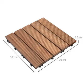 Set 27 de placi pentru exterior, Outsunny, Lemn, 30 x 30 x 2.5 cm, Maro