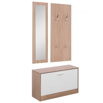 Set 3 Piese Dulap Pantofi, Cuier, Oglinda 80x27x46.5cm lemn-alb