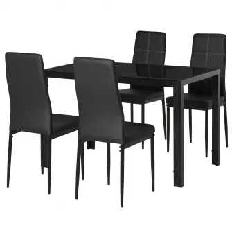 Set 4x scaune cu masa, Homcom, Metal/Sticla, 120x70x75 cm, Negru