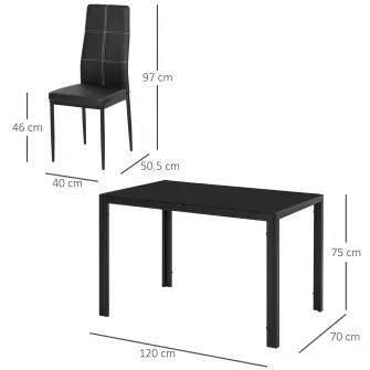 Set 4x scaune cu masa, Homcom, Metal/Sticla, 120x70x75 cm, Negru