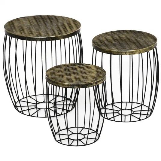 Set de 3 mese Outsunny, Stil Industrial, Metal, Negru/Bronz
