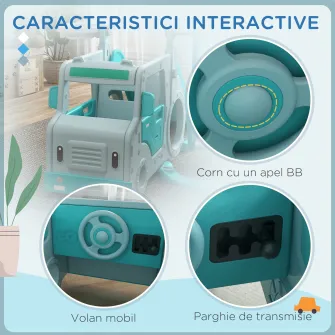 Set de jocuri pentru copii 6 in 1 cu tobogan AIYAPLAY, leagan, cerc si masina pentru copii cu volan, cadou pentru copii de la 18-48 de luni, de culoare albastru