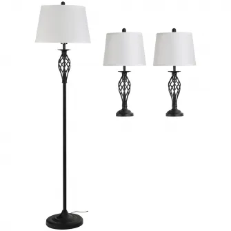 Set de lampi HOMCOM, Design vintage, 3 marimi, Metal, Negru/Alb