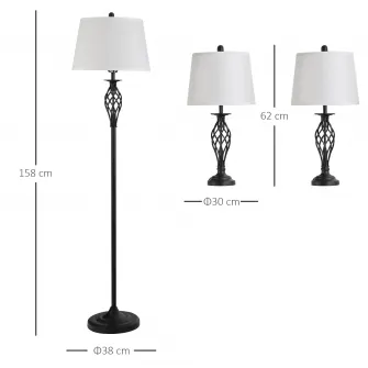 Set de lampi HOMCOM, Design vintage, 3 marimi, Metal, Negru/Alb