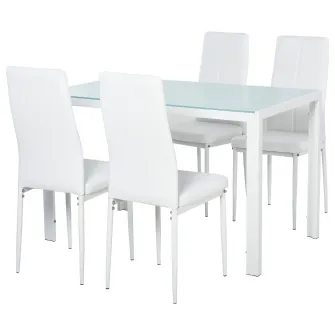 Set de luat masa 4 Scaune tapitate si masa 120x70x75cm alb HOMCOM