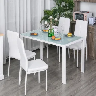 Set de luat masa 4 Scaune tapitate si masa 120x70x75cm alb HOMCOM