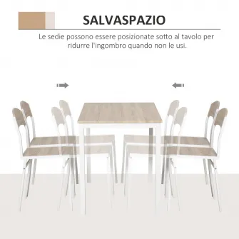 Set de Pranz Masa cu 4 Scaune in Metal si MFD, Alb si Lemn