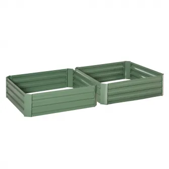 Set jardiniere gradina Outsunny, 2 buc, 100x100x30 cm, Fara baza, Patrat, Otel, Verde
