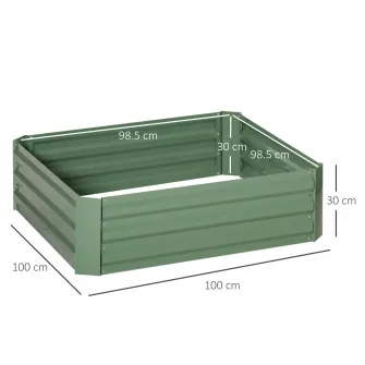 Set jardiniere gradina Outsunny, 2 buc, 100x100x30 cm, Fara baza, Patrat, Otel, Verde