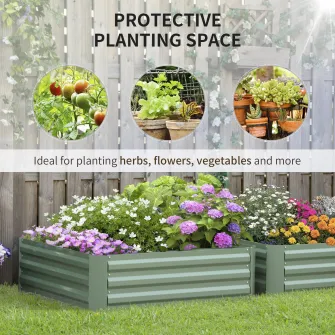 Set jardiniere gradina Outsunny, 2 buc, 100x100x30 cm, Fara baza, Patrat, Otel, Verde