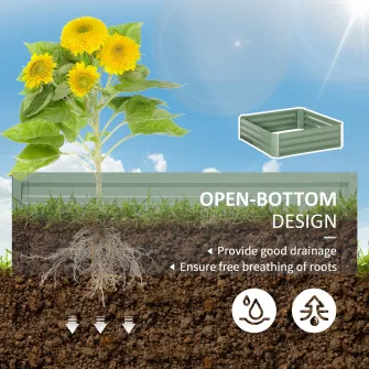 Set jardiniere gradina Outsunny, 2 buc, 100x100x30 cm, Fara baza, Patrat, Otel, Verde