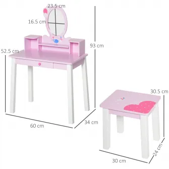 Set masa cu scaun, Homcom, MDF/Pin, Roz