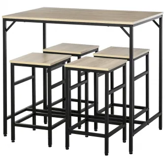 Set masa cu scaune, Lemn/Metal, Negru