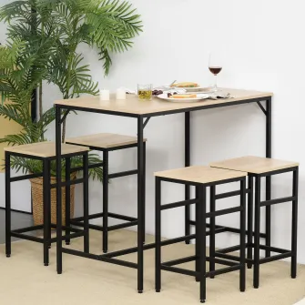 Set masa cu scaune, Lemn/Metal, Negru