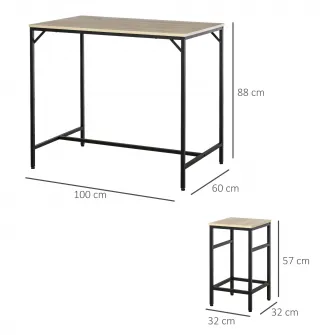 Set masa cu scaune, Lemn/Metal, Negru