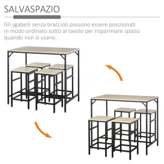 Set masa cu scaune, Lemn/Metal, Negru