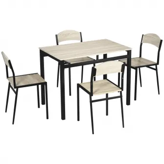 Set masa/scaune, Homcom, 5 Piese, MDF/Otel, Negru/Bej