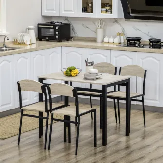 Set masa/scaune, Homcom, 5 Piese, MDF/Otel, Negru/Bej