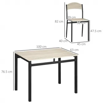 Set masa/scaune, Homcom, 5 Piese, MDF/Otel, Negru/Bej
