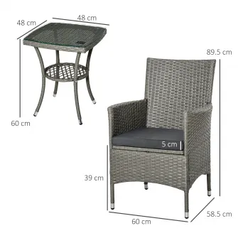 Set masa si scaune de gradina, Outsunny, Ratan, Gri