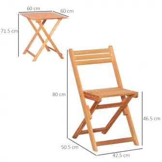 Set masa si scaune pliante de gradina, Outsunny, Lemn, Natur