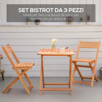 Set masa si scaune pliante de gradina, Outsunny, Lemn, Natur