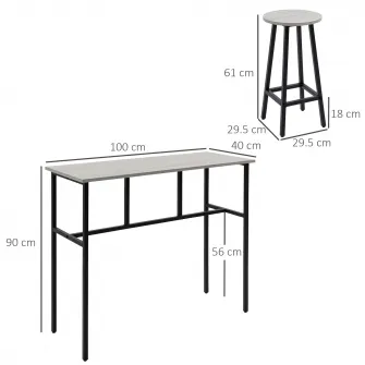 Set mese si scaune, Homcom, PAL/Otel, Gri