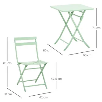 Set mobilier exterior Outsunny, 3 piese, Masuta de cafea, 2 scaune pliabile, Verde