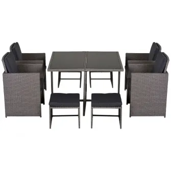 Set mobilier exterior Outsunny, 9 piese, Masa, 4 scaune, 4 suporturi pentru picioare, Ratan sintetic, Maro