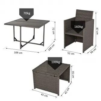 Set mobilier exterior Outsunny, 9 piese, Masa, 4 scaune, 4 suporturi pentru picioare, Ratan sintetic, Maro