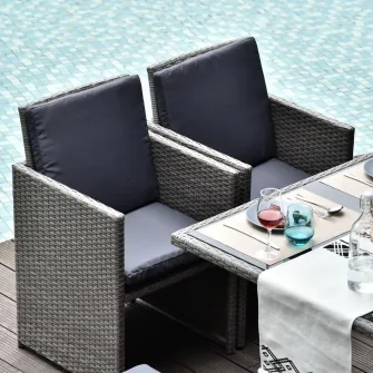 Set mobilier exterior Outsunny, 9 piese, Masa, 4 scaune, 4 suporturi pentru picioare, Ratan sintetic, Maro