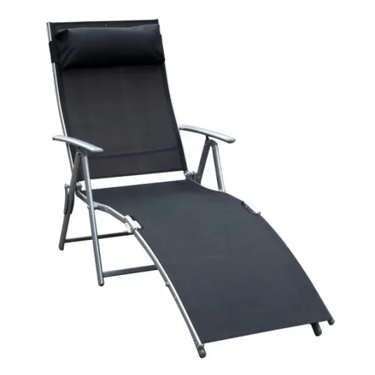 Sezlong pliabil, Outsunny, Metalic, Negru, 137x63.5x100.5cm