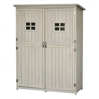 Sopron de Gradina din Lemn de Brad Outsunny cu Usa Dubla, Magazie Scule cu Polite si Ferestre, 127,5x50x164cm