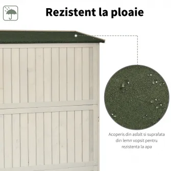 Sopron de Gradina din Lemn de Brad Outsunny cu Usa Dubla, Magazie Scule cu Polite si Ferestre, 127,5x50x164cm