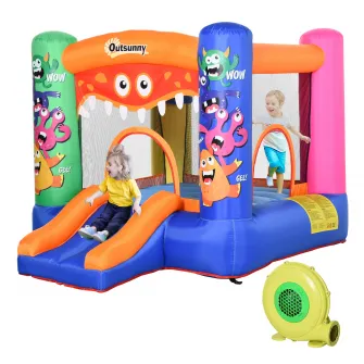 Spatiu de joaca pentru copii 3-8 ani, Trambulina, cu tobogan si cerc, Outsunny, 250cmx180cmx175cm