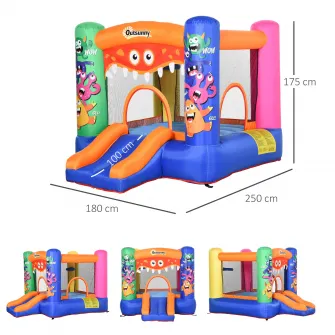 Spatiu de joaca pentru copii 3-8 ani, Trambulina, cu tobogan si cerc, Outsunny, 250cmx180cmx175cm