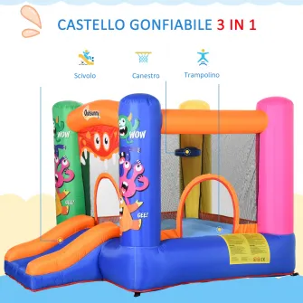 Spatiu de joaca pentru copii 3-8 ani, Trambulina, cu tobogan si cerc, Outsunny, 250cmx180cmx175cm