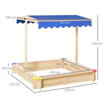 Spatiu de joaca pentru copii, Outsunny, Lemn, 120 x 120 x 120 cm, Multicolor