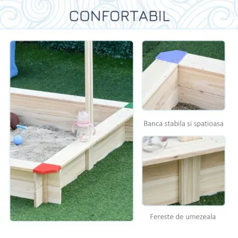 Spatiu de joaca pentru copii, Outsunny, Lemn, 120 x 120 x 120 cm, Multicolor
