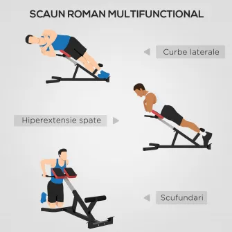 SPORTNOW Banca pentru Hiperextensii, Scaun Roman cu Inaltime Reglabila pentru Spate, Torso, Brate si Antrenament pentru Intregul Corp, Negru