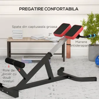 SPORTNOW Banca pentru Hiperextensii, Scaun Roman cu Inaltime Reglabila pentru Spate, Torso, Brate si Antrenament pentru Intregul Corp, Negru