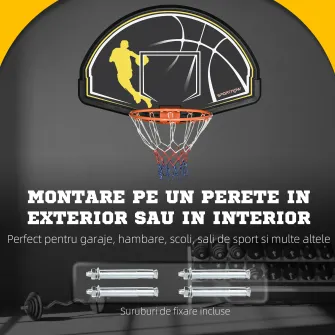 sportnow Cos de Basket pentru copii si adulti de interior si exterior din otel si PE, 110x90x70 cm, Negru si Galben