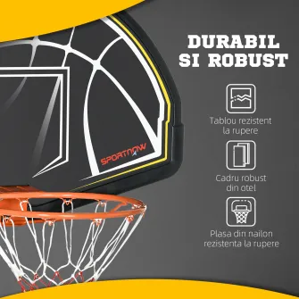 sportnow Cos de Basket pentru copii si adulti de interior si exterior din otel si PE, 110x90x70 cm, Negru si Galben